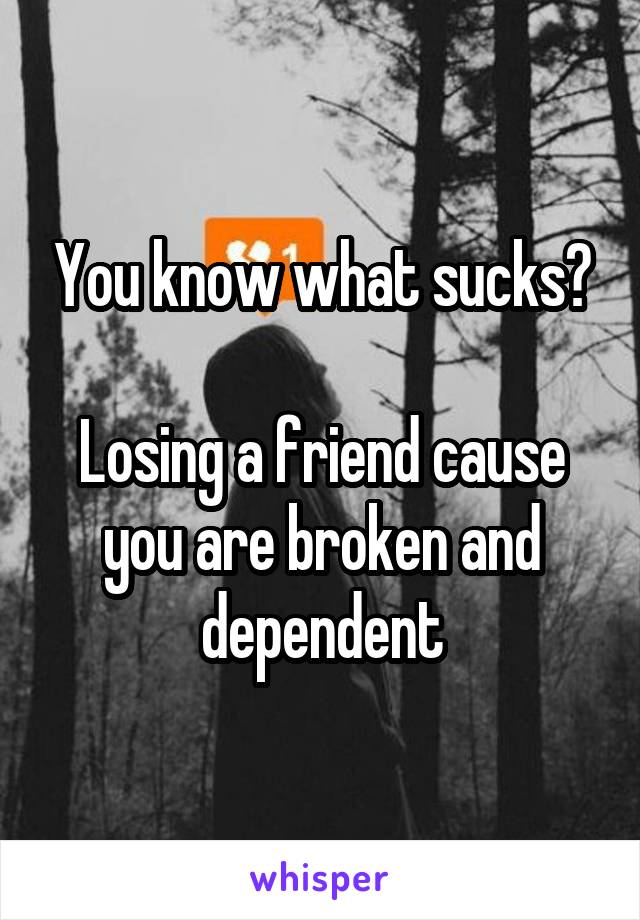 You know what sucks?

Losing a friend cause you are broken and dependent