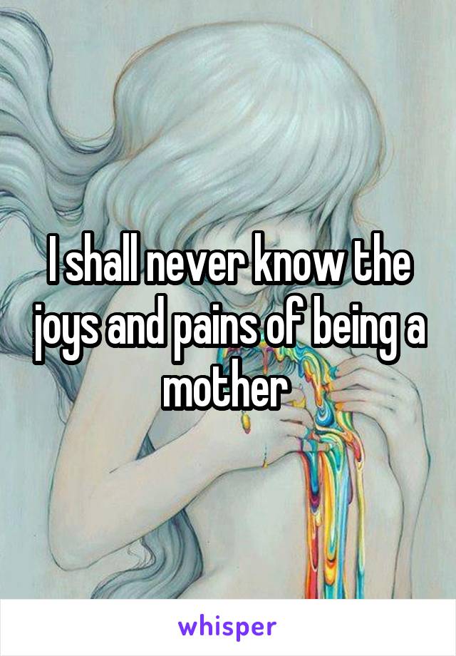 I shall never know the joys and pains of being a mother 