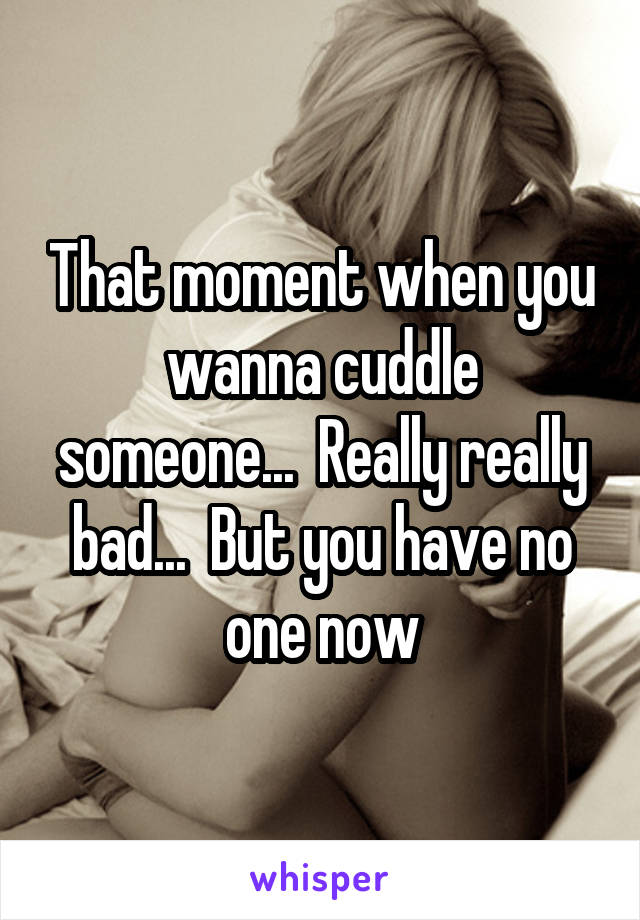 That moment when you wanna cuddle someone...  Really really bad...  But you have no one now