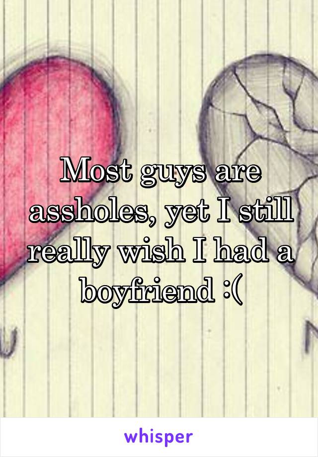 Most guys are assholes, yet I still really wish I had a boyfriend :(