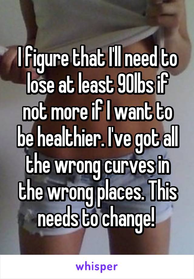 I figure that I'll need to lose at least 90lbs if not more if I want to be healthier. I've got all the wrong curves in the wrong places. This needs to change! 