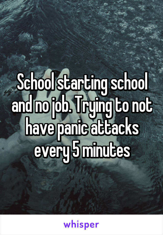 School starting school and no job. Trying to not have panic attacks every 5 minutes