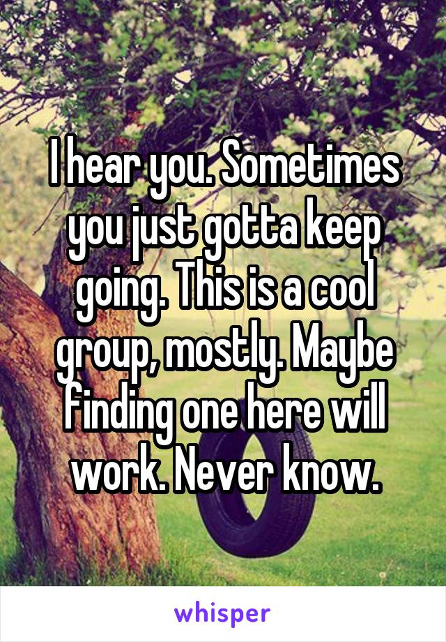 I hear you. Sometimes you just gotta keep going. This is a cool group, mostly. Maybe finding one here will work. Never know.