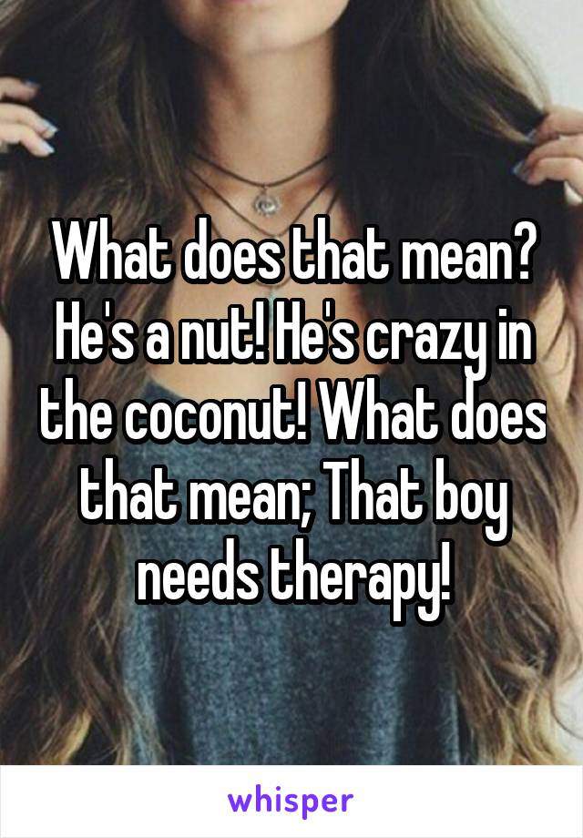 What does that mean? He's a nut! He's crazy in the coconut! What does that mean; That boy needs therapy!