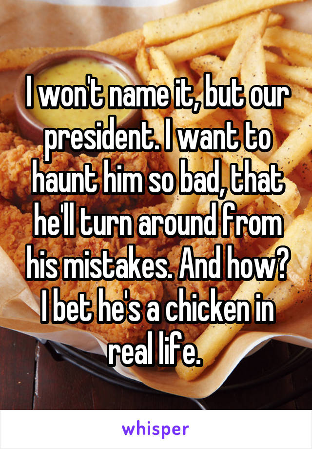 I won't name it, but our president. I want to haunt him so bad, that he'll turn around from his mistakes. And how? I bet he's a chicken in real life. 