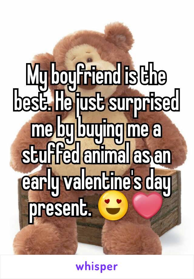 My boyfriend is the best. He just surprised me by buying me a stuffed animal as an early valentine's day present. 😍❤️