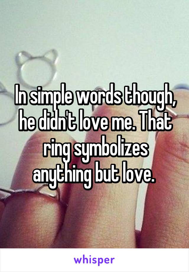 In simple words though, he didn't love me. That ring symbolizes anything but love. 