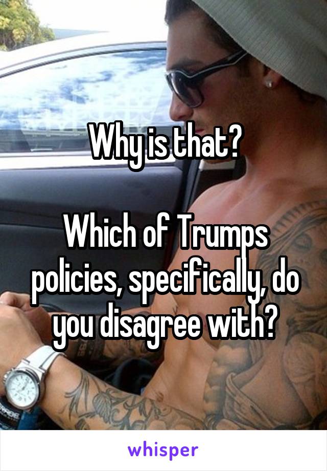 Why is that?

Which of Trumps policies, specifically, do you disagree with?