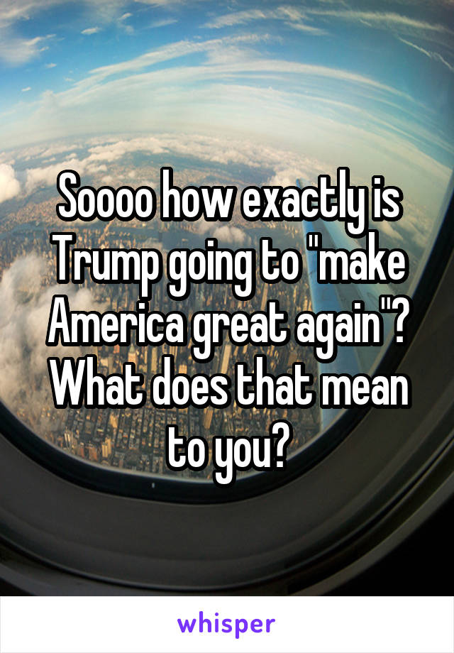 Soooo how exactly is Trump going to "make America great again"? What does that mean to you?