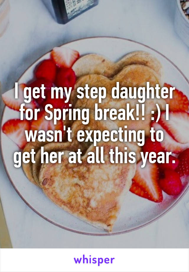 I get my step daughter for Spring break!! :) I wasn't expecting to get her at all this year. 