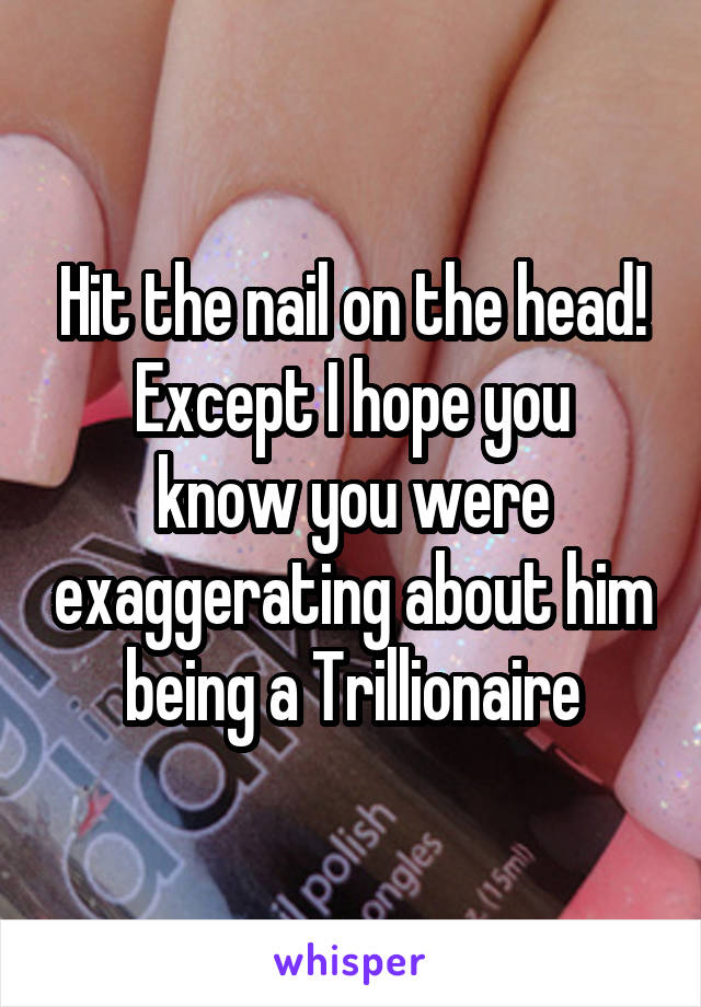 Hit the nail on the head!
Except I hope you know you were exaggerating about him being a Trillionaire