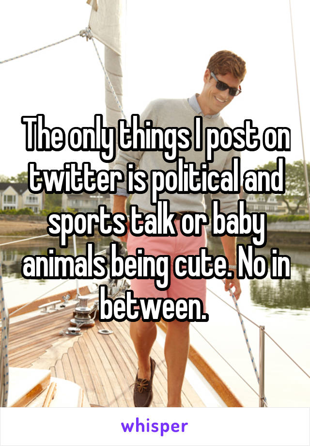 The only things I post on twitter is political and sports talk or baby animals being cute. No in between. 