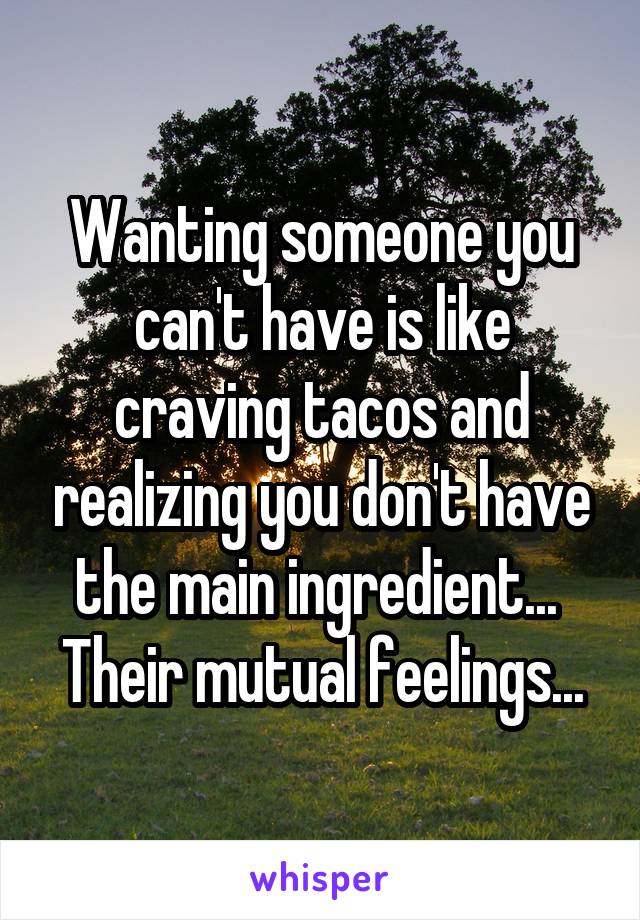 Wanting someone you can't have is like craving tacos and realizing you don't have the main ingredient... 
Their mutual feelings...