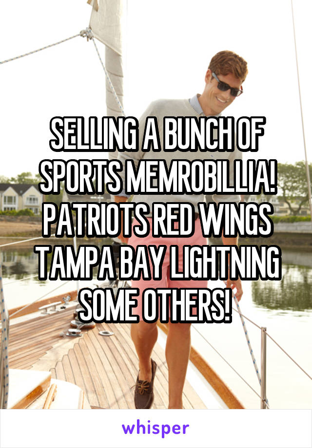 SELLING A BUNCH OF SPORTS MEMROBILLIA! PATRIOTS RED WINGS TAMPA BAY LIGHTNING SOME OTHERS! 