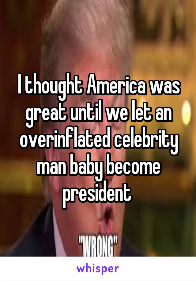 I thought America was great until we let an overinflated celebrity man baby become president 