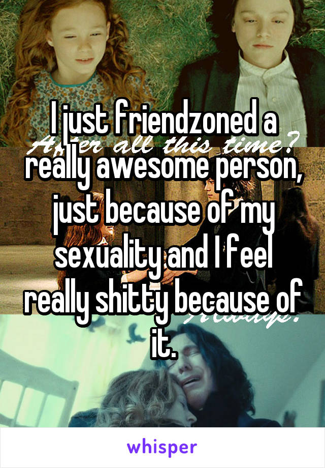 I just friendzoned a really awesome person, just because of my sexuality and I feel really shitty because of it.