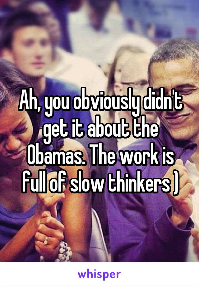 Ah, you obviously didn't get it about the Obamas. The work is full of slow thinkers )