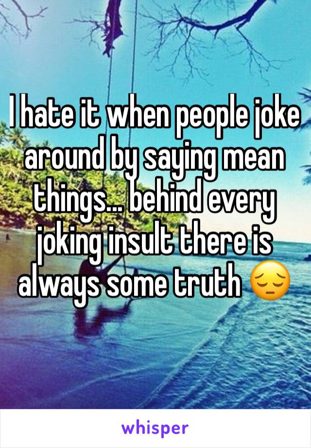 I hate it when people joke around by saying mean things... behind every joking insult there is always some truth 😔