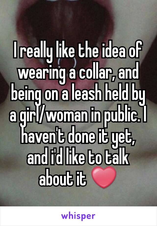 I really like the idea of wearing a collar, and being on a leash held by a girl/woman in public. I haven't done it yet, and i'd like to talk about it ❤