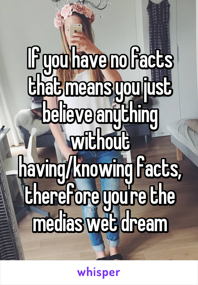 If you have no facts that means you just believe anything without having/knowing facts, therefore you're the medias wet dream