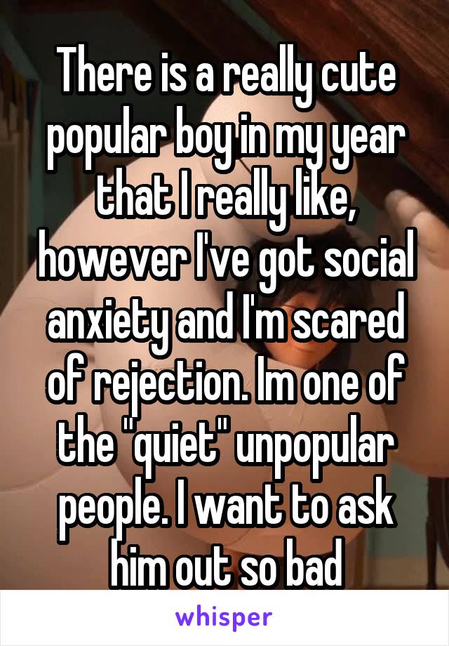 There is a really cute popular boy in my year that I really like, however I've got social anxiety and I'm scared of rejection. Im one of the "quiet" unpopular people. I want to ask him out so bad