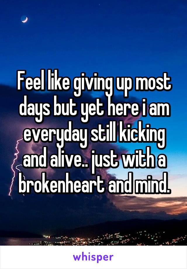 Feel like giving up most days but yet here i am everyday still kicking and alive.. just with a brokenheart and mind.