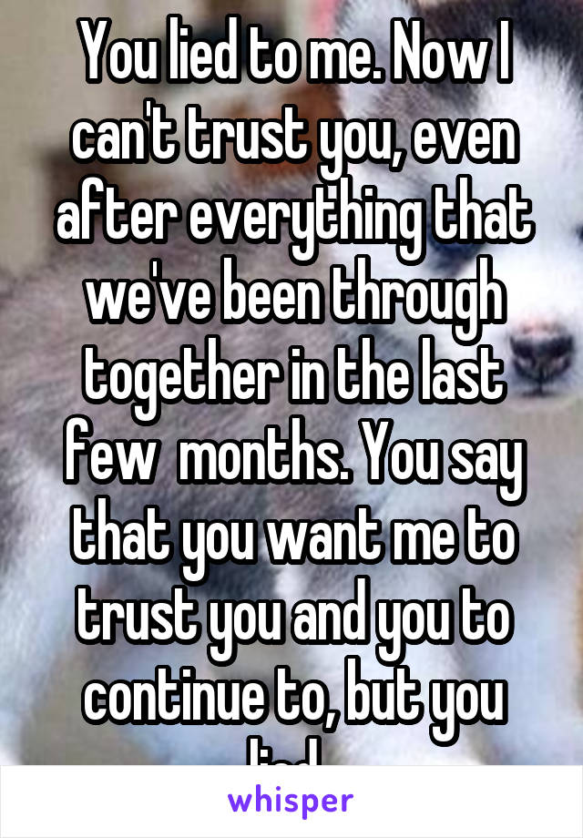 You lied to me. Now I can't trust you, even after everything that we've been through together in the last few  months. You say that you want me to trust you and you to continue to, but you lied. 