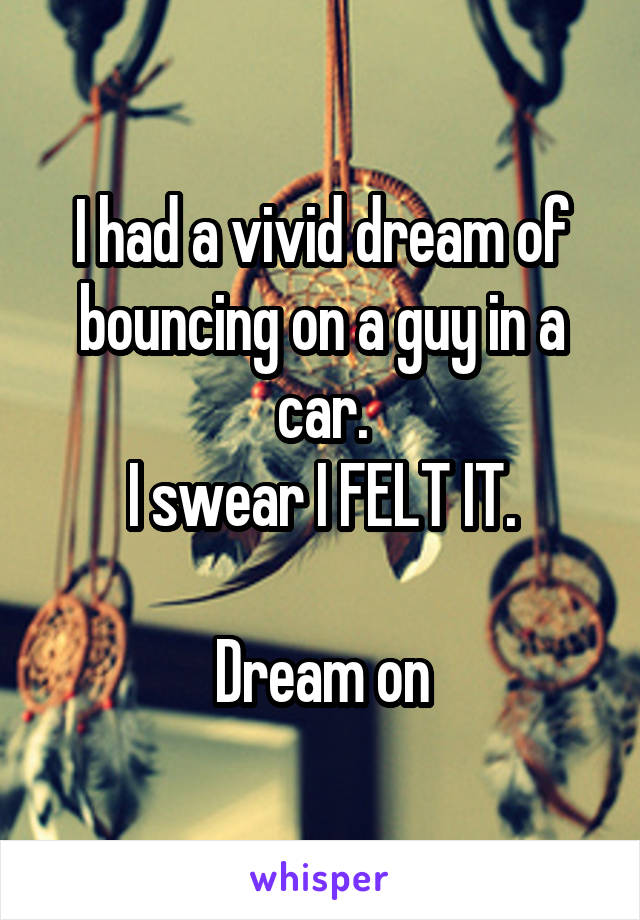 I had a vivid dream of bouncing on a guy in a car.
I swear I FELT IT.

Dream on