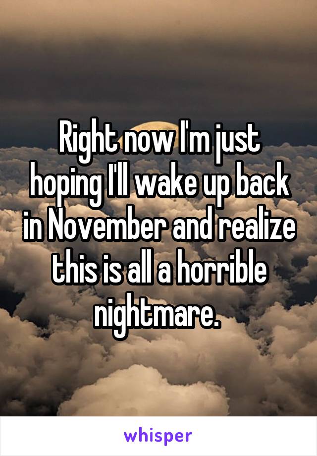 Right now I'm just hoping I'll wake up back in November and realize this is all a horrible nightmare. 