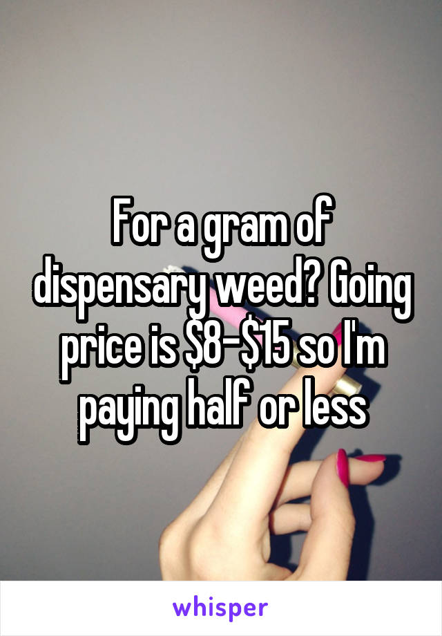 For a gram of dispensary weed? Going price is $8-$15 so I'm paying half or less