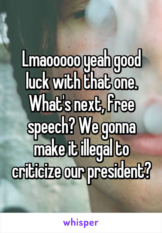 Lmaooooo yeah good luck with that one. What's next, free speech? We gonna make it illegal to criticize our president?