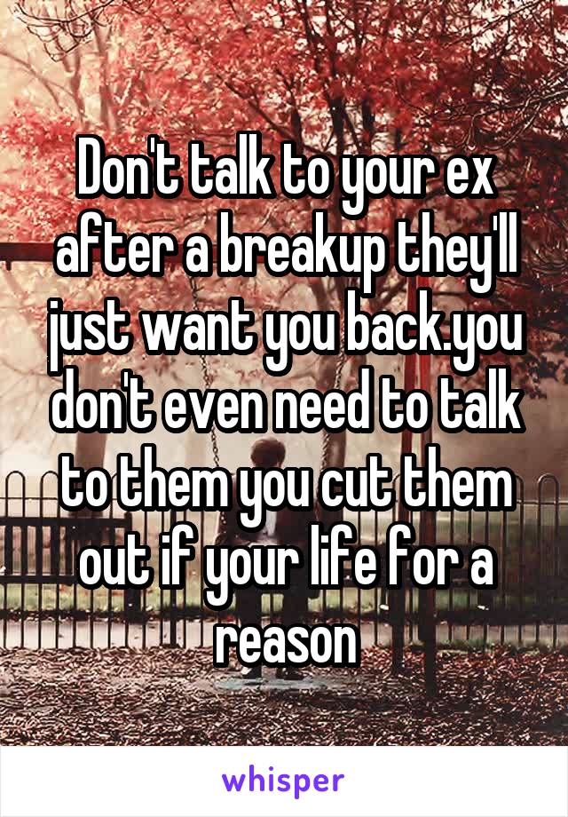 Don't talk to your ex after a breakup they'll just want you back.you don't even need to talk to them you cut them out if your life for a reason