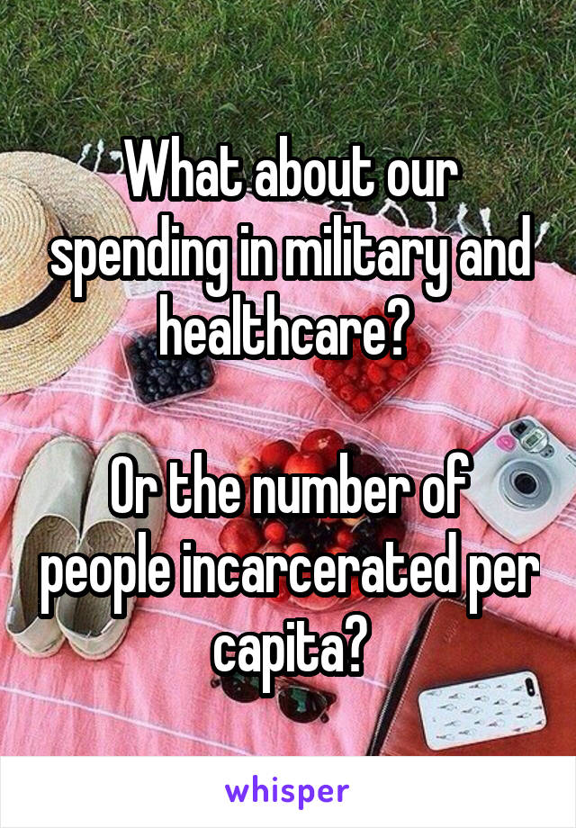 What about our spending in military and healthcare? 

Or the number of people incarcerated per capita?