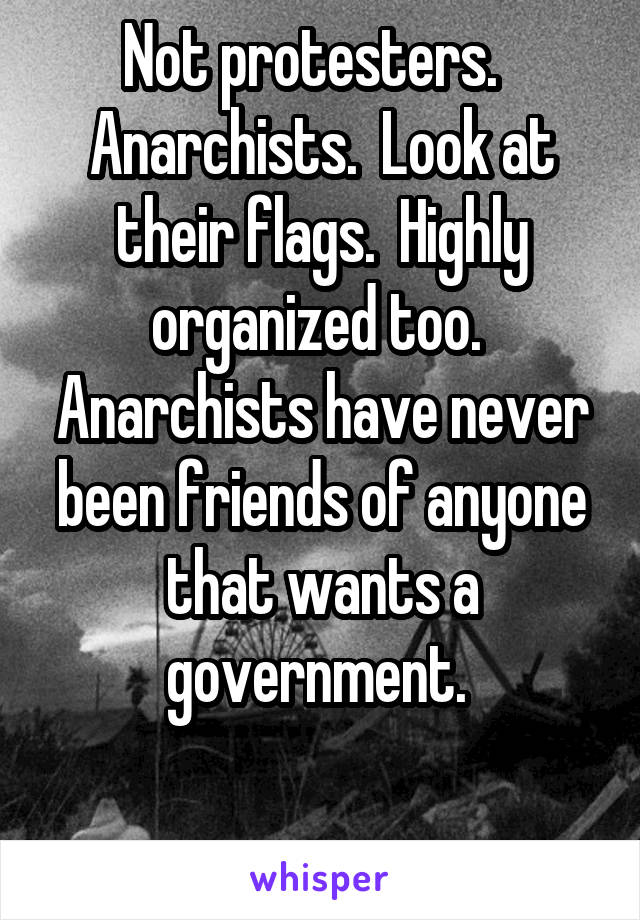 Not protesters.  
Anarchists.  Look at their flags.  Highly organized too.  Anarchists have never been friends of anyone that wants a government. 

