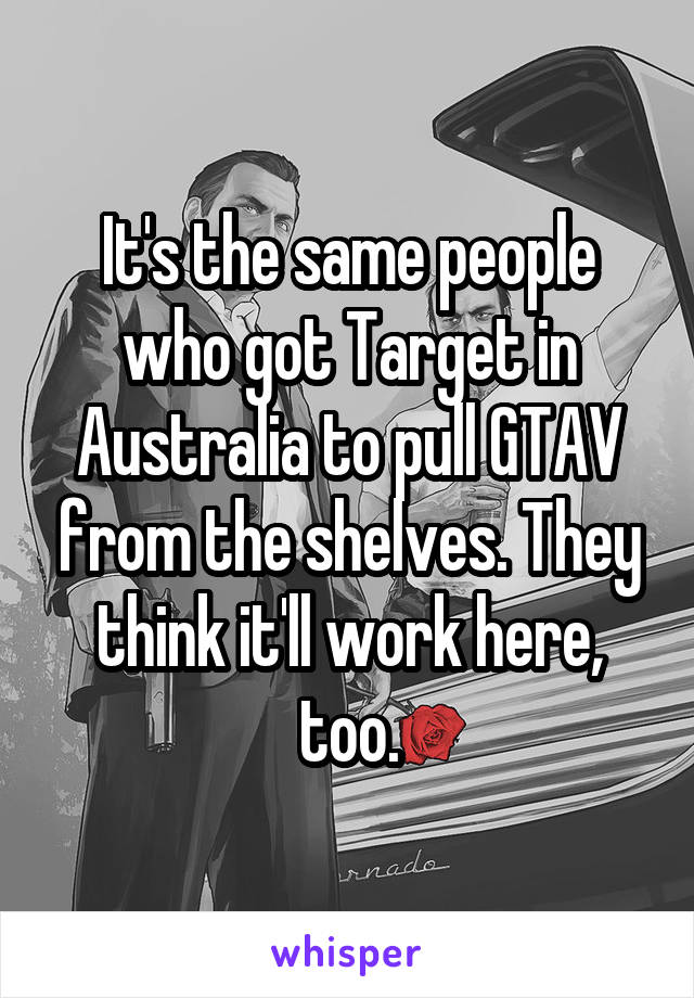 It's the same people who got Target in Australia to pull GTAV from the shelves. They think it'll work here, too.