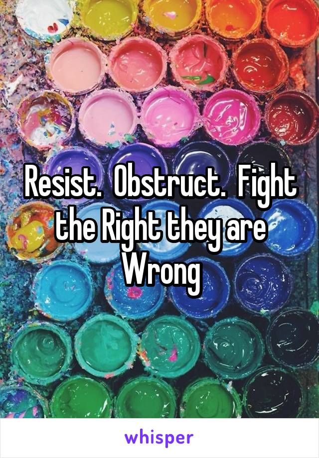 Resist.  Obstruct.  Fight the Right they are Wrong