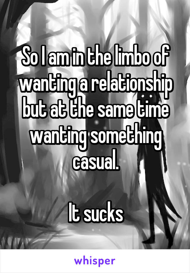 So I am in the limbo of wanting a relationship but at the same time wanting something casual.

It sucks