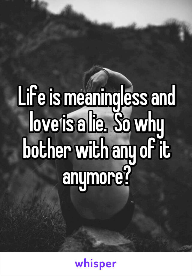 Life is meaningless and love is a lie.  So why bother with any of it anymore?