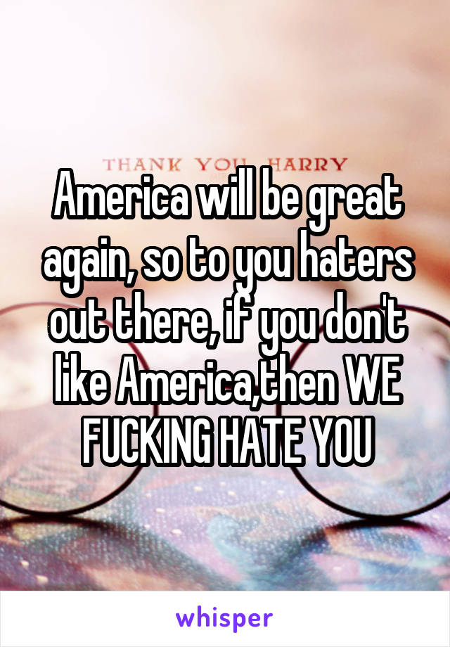 America will be great again, so to you haters out there, if you don't like America,then WE FUCKING HATE YOU