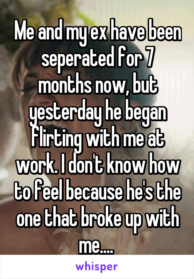 Me and my ex have been seperated for 7 months now, but yesterday he began flirting with me at work. I don't know how to feel because he's the one that broke up with me.... 