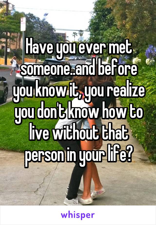 Have you ever met someone..and before you know it, you realize you don't know how to live without that person in your life?
