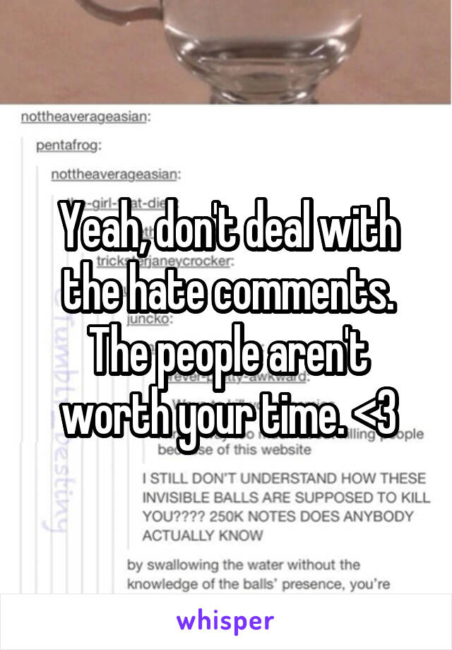 Yeah, don't deal with the hate comments. The people aren't worth your time. <3