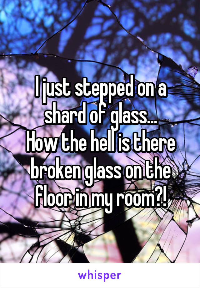 I just stepped on a shard of glass...
How the hell is there broken glass on the floor in my room?!