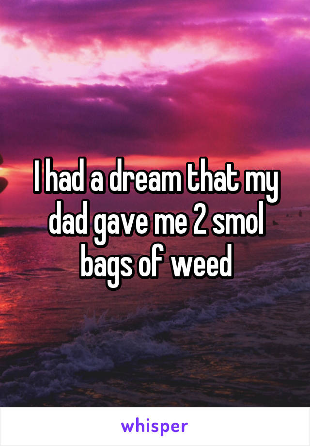 I had a dream that my dad gave me 2 smol bags of weed