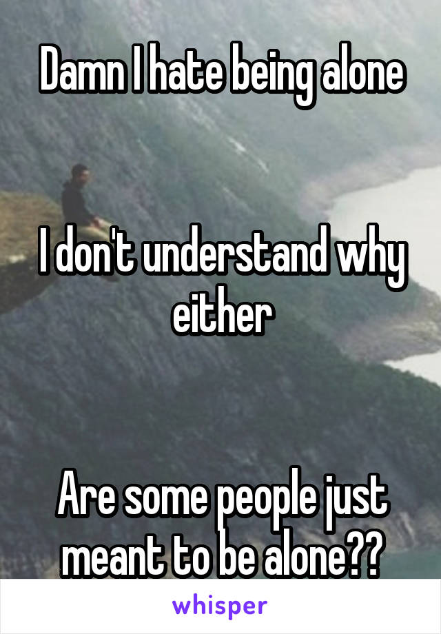 Damn I hate being alone


I don't understand why either


Are some people just meant to be alone??