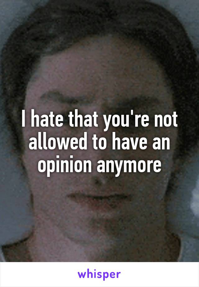 I hate that you're not allowed to have an opinion anymore