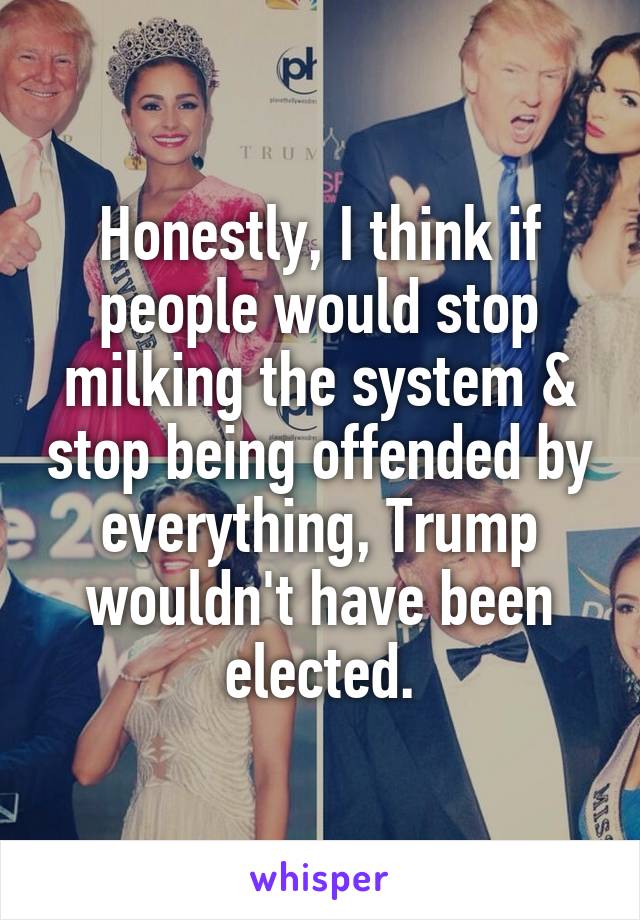 Honestly, I think if people would stop milking the system & stop being offended by everything, Trump wouldn't have been elected.