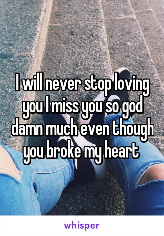 I will never stop loving you I miss you so god damn much even though you broke my heart 