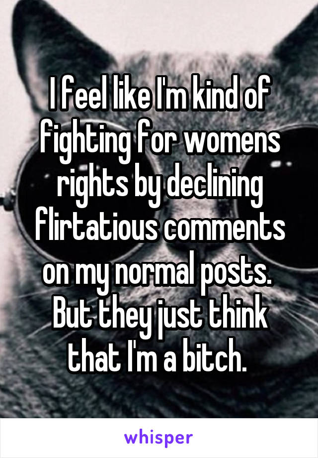 I feel like I'm kind of fighting for womens rights by declining flirtatious comments on my normal posts. 
But they just think that I'm a bitch. 