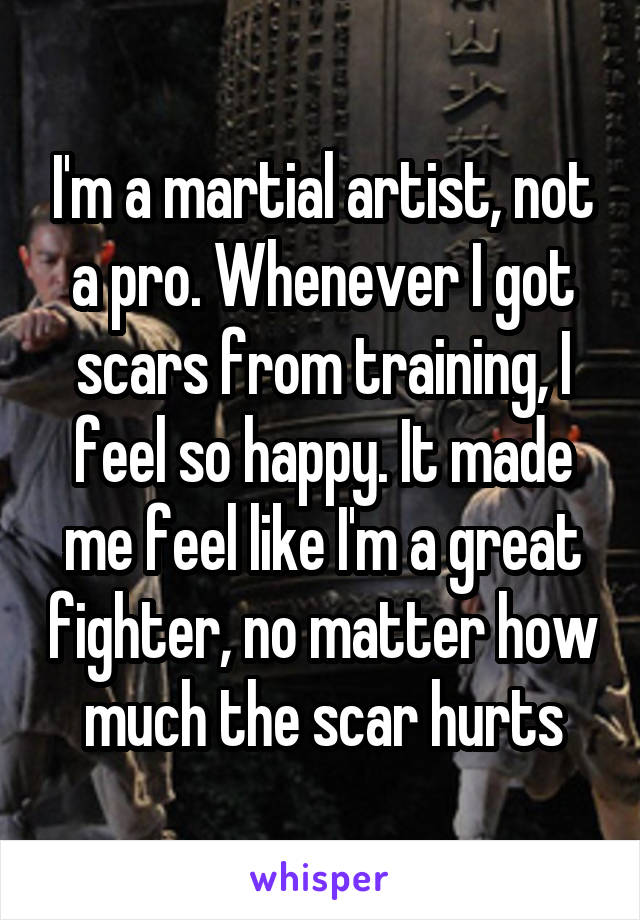 I'm a martial artist, not a pro. Whenever I got scars from training, I feel so happy. It made me feel like I'm a great fighter, no matter how much the scar hurts